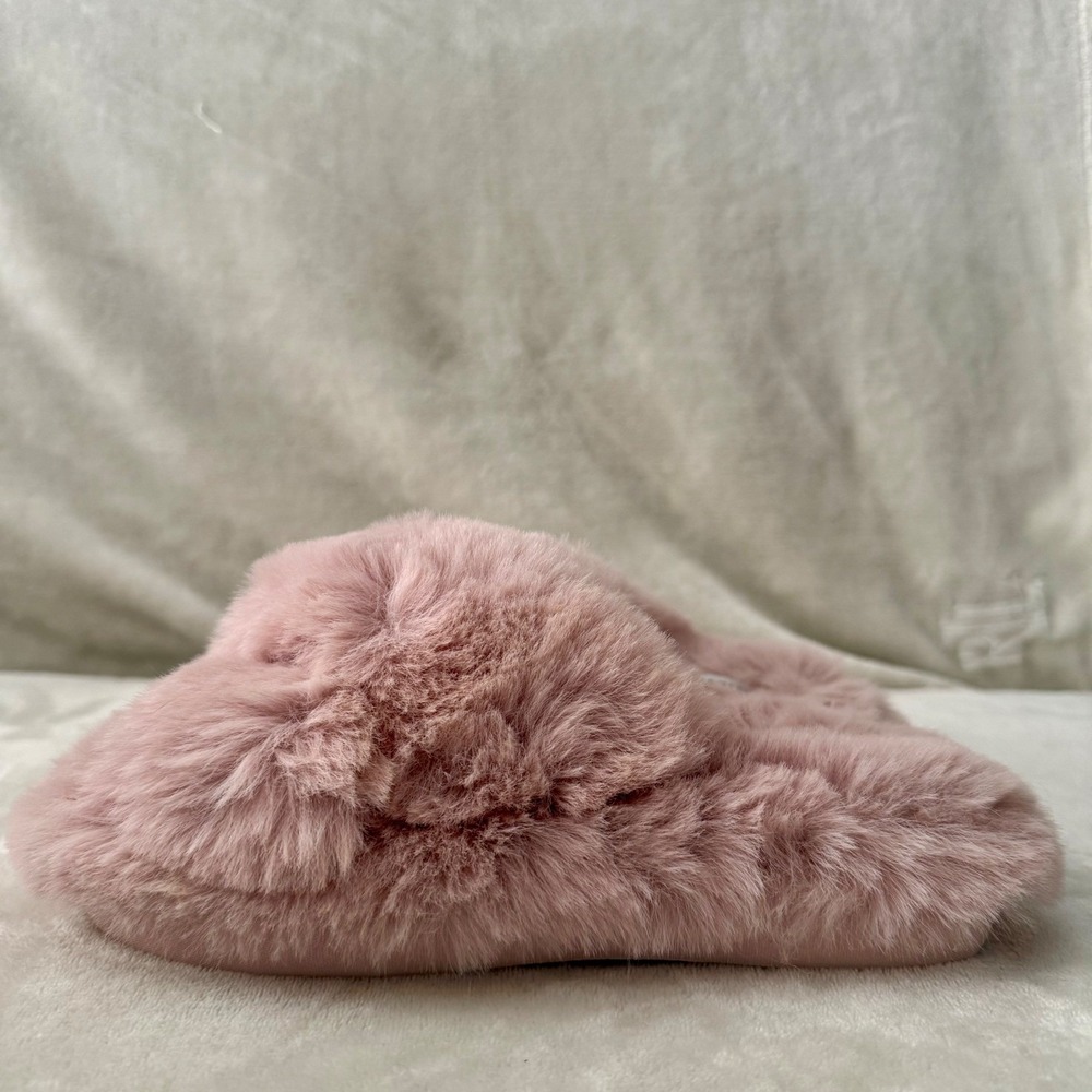 Steve Madden Slippers Pink Faux Fur Fluffy Slides Coquette Small Size 5 Size 6 - Picture 6 of 10